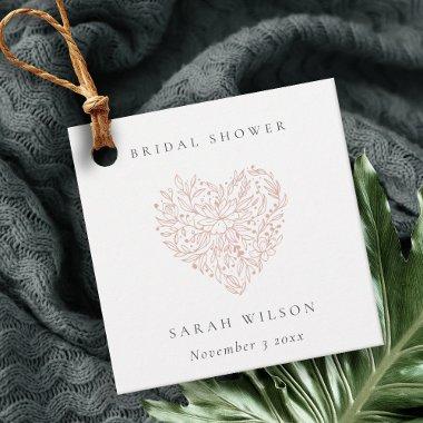 Minimal Dusky Blush Floral Heart Bridal Shower Favor Tags