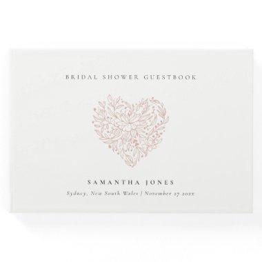 Minimal Dusky Blush Floral Heart Bridal Shower Guest Book