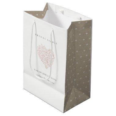 Minimal Dusky Blush Floral Heart Bridal Shower Medium Gift Bag
