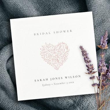 Minimal Dusky Blush Floral Heart  Napkins