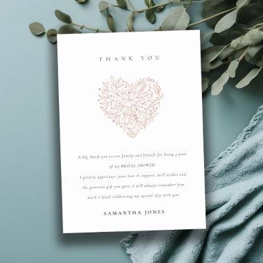 Minimal Dusky Blush Floral Heart Bridal Shower Thank You Invitations