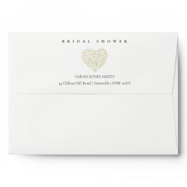 Minimal Dusky Green Floral Heart Bridal Shower Envelope