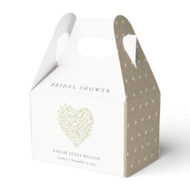 Minimal Dusky Green Floral Heart Bridal Shower Favor Boxes
