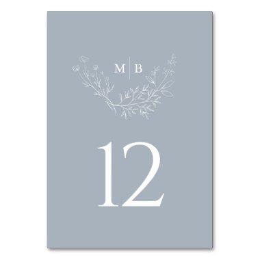 Minimal Dusty Blue Formal Monogram Wedding Table Number