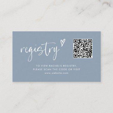 Minimal Dusty Blue Qr Code Bridal Shower Registry Enclosure Invitations