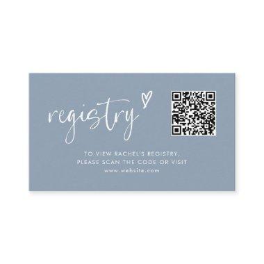 Minimal Dusty Blue Qr Code Bridal Shower Registry Enclosure Invitations