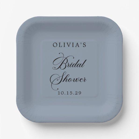 Minimal Dusty Blue Script  Paper Paper Plates