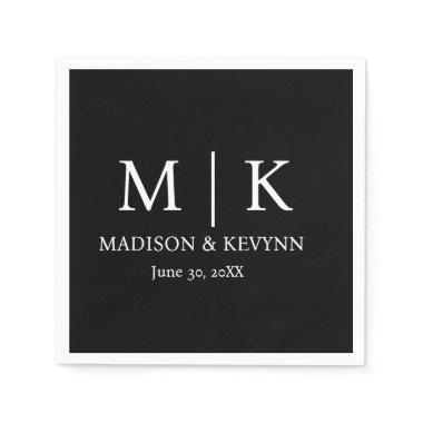 Minimal & Elegant Black & White Monogram Wedding Napkins