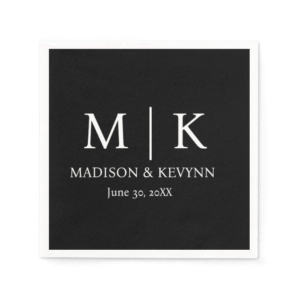 Minimal & Elegant Black & White Monogram Wedding Napkins