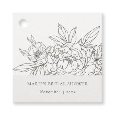 Minimal Elegant Brown Floral Sketch  Favor Tags