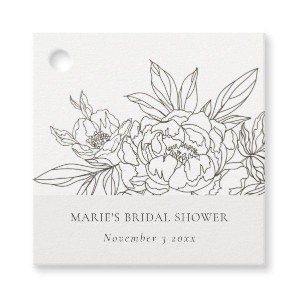 Minimal Elegant Brown Floral Sketch  Favor Tags