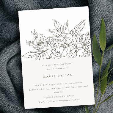 Minimal Elegant Brown Floral Sketch Bridal Shower Invitations