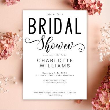 Minimal Elegant Calligraphy Script Bridal Shower Invitations