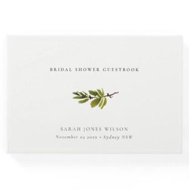Minimal Elegant Green Pine Branch Bridal Shower Guest Book