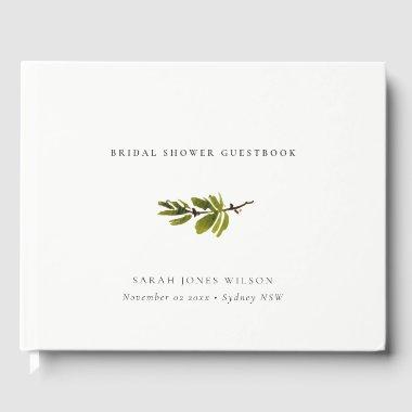 Minimal Elegant Green Pine Branch  Guest Book