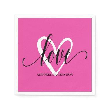 Minimal Elegant Heart on Hot Pink Napkins