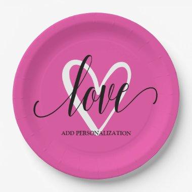 Minimal Elegant Heart on Hot Pink Paper Plates