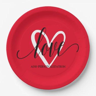 Minimal Elegant Heart on Red Paper Plates