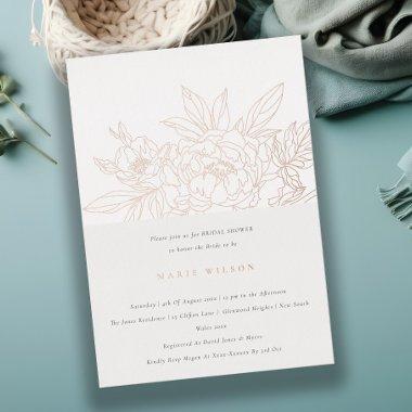 Minimal Elegant Rose Floral Sketch Bridal Shower Foil Invitations