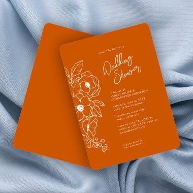 Minimal Floral Botanical Orange Wedding Shower Invitations