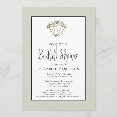 Minimal Floral Sage Green Purple Bridal Shower Invitations