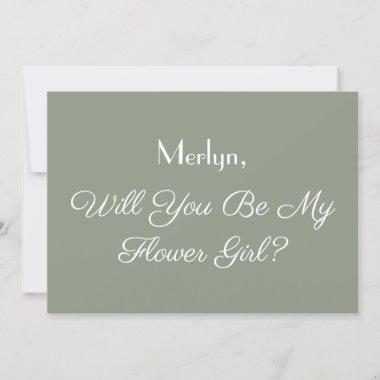 Minimal Flower Girl Proposal Sage Green Wedding Invitations