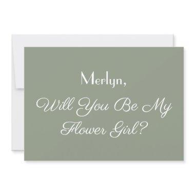 Minimal Flower Girl Proposal Sage Green Wedding Invitations