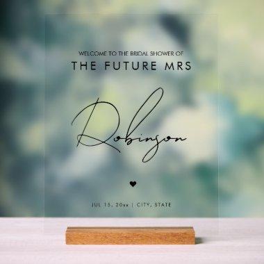Minimal FUTURE MRS  Welcome Black Acrylic Sign