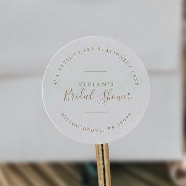 Minimal Gold Bridal Shower Circular Return Address Classic Round Sticker