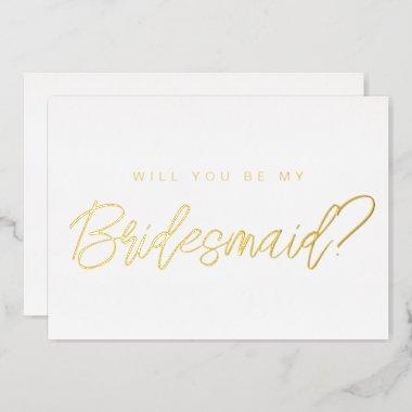 Minimal gold will you be my bridesmaid proposal foil Invitations