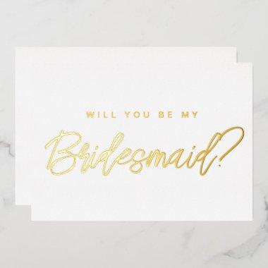 Minimal gold will you be my bridesmaid proposal foil Invitations