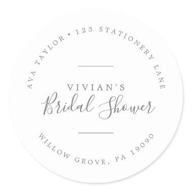Minimal Gray Bridal Shower Circular Return Address Classic Round Sticker