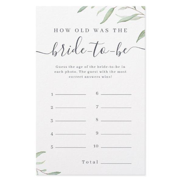 Minimal greenery how old was the bride game