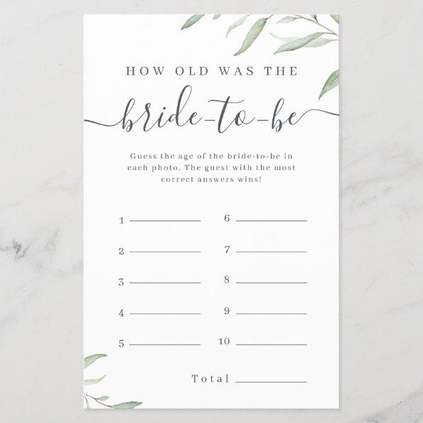 Minimal greenery how old was the bride game