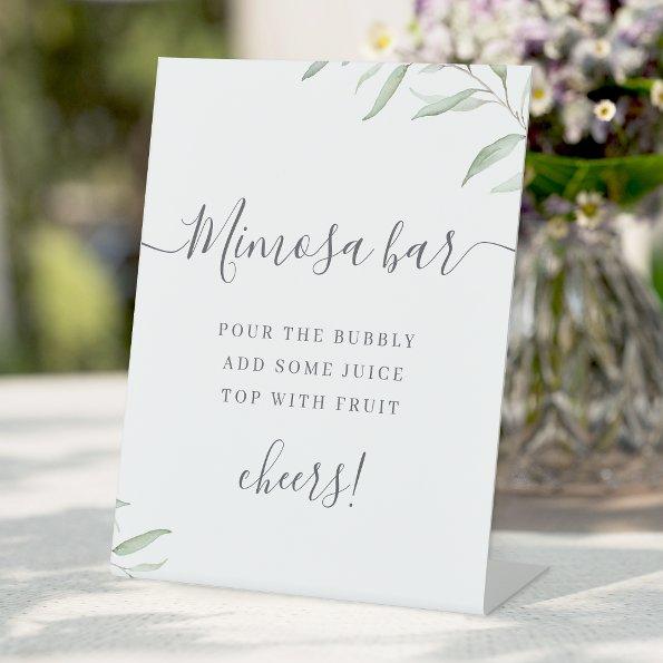 Minimal greenery script rustic Mimosa Bar Pedestal Sign