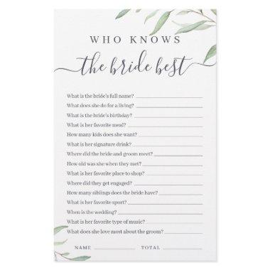 Minimal greenery who knows the bride best game