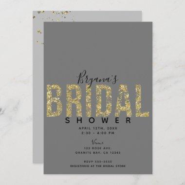 Minimal Grey Gold Flakes Glitter Bridal Shower Inv Invitations
