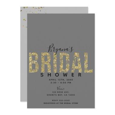 Minimal Grey Gold Flakes Glitter Bridal Shower Inv Invitations