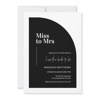 Minimal Half Arch Miss to Mrs Black & White Bridal Invitations