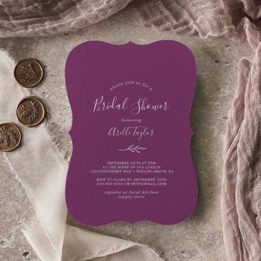 Minimal Leaf Berry Purple Bridal Shower Invitations