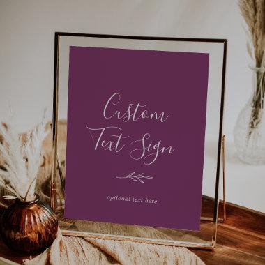 Minimal Leaf | Berry Purple Custom Text Sign