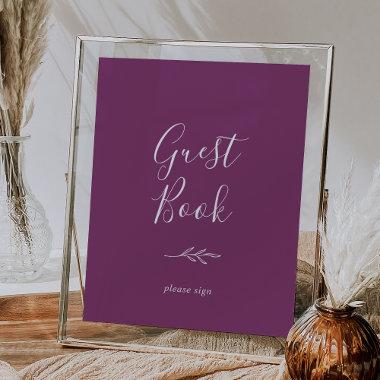 Minimal Leaf | Berry Purple Guest Book Poster