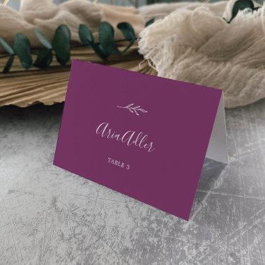 Minimal Leaf | Berry Purple Guest Name Place Invitations