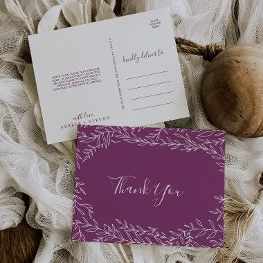 Minimal Leaf | Berry Purple Thank You PostInvitations