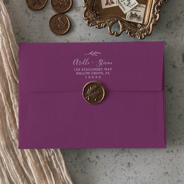 Minimal Leaf | Berry Purple Wedding Invitations Envelope