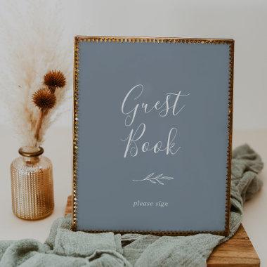 Minimal Leaf | Blue and White Guest Book Poster