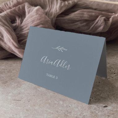 Minimal Leaf Blue and White Guest Name Place Invitations