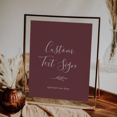 Minimal Leaf | Burgundy Custom Text Sign