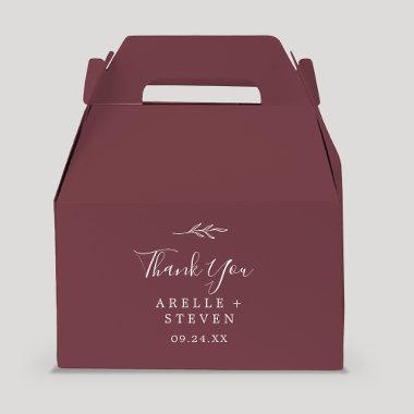Minimal Leaf | Burgundy Thank You Wedding Favor Boxes