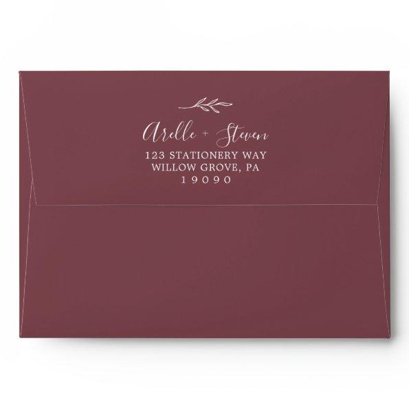 Minimal Leaf | Burgundy Wedding Invitations Envelope